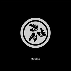 white mussel vector icon on black background. modern flat mussel from food concept vector sign symbol can be use for web, mobile and logo.