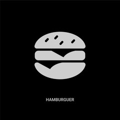 white hamburguer vector icon on black background. modern flat hamburguer from food concept vector sign symbol can be use for web, mobile and logo.