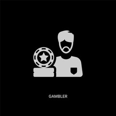 white gambler vector icon on black background. modern flat gambler from entertainment concept vector sign symbol can be use for web, mobile and logo.