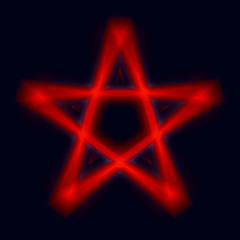 Reversed Pentagram symbol. Wiccan symbols- Cross of Sulfur. Blood red runic spell circle. Satanic sign, Magic casting ring. Pentalpha, Pentangle. 3d illustration.