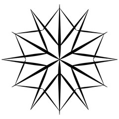 Obraz premium Black snowflake icon on white background. Stylized snowflake in hand drawing style. Element for winter pattern, design of christmas textures, abstract background.