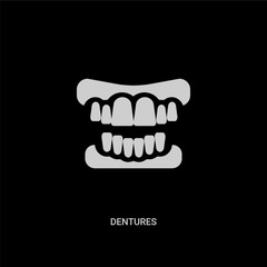 white dentures vector icon on black background. modern flat dentures from dentist concept vector sign symbol can be use for web, mobile and logo.