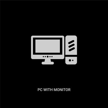 white pc with monitor vector icon on black background. modern flat pc with monitor from computer concept vector sign symbol can be use for web, mobile and logo.