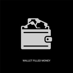 white wallet filled money tool vector icon on black background. modern flat wallet filled money tool from commerce concept vector sign symbol can be use for web, mobile and logo.