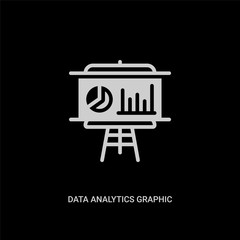 white data analytics graphic on a presentation screen vector icon on black background. modern flat data analytics graphic on a presentation screen from business concept vector sign symbol can be use
