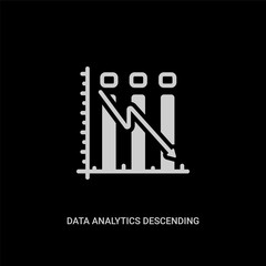 white data analytics descending line graphic vector icon on black background. modern flat data analytics descending line graphic from business concept vector sign symbol can be use for web, mobile