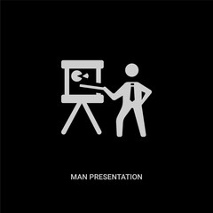 white man presentation vector icon on black background. modern flat man presentation from business concept vector sign symbol can be use for web, mobile and logo.
