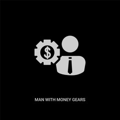white man with money gears vector icon on black background. modern flat man with money gears from business concept vector sign symbol can be use for web, mobile and logo.