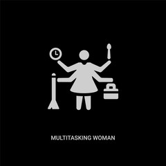 white multitasking woman vector icon on black background. modern flat multitasking woman from business concept vector sign symbol can be use for web, mobile and logo.