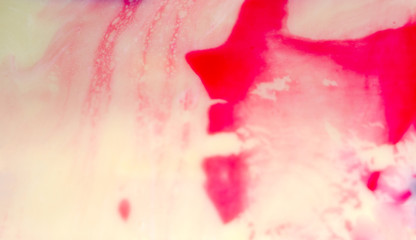  Mousse cake with cherry filling with glossy glaze and red stains