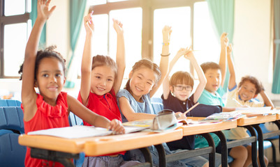 Smiling elementary school kids  in classroom