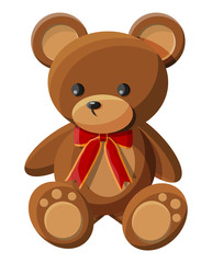 Teddy bear with bow. Bear plush toy. Teddybear icon. Vector illustration in flat style
