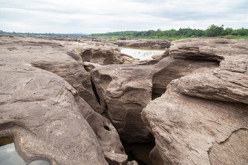 River Island. Rocks from water erosion. 