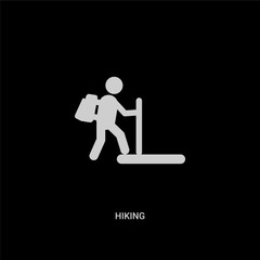 white hiking vector icon on black background. modern flat hiking from free time concept vector sign symbol can be use for web, mobile and logo.