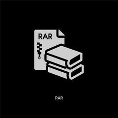 white rar vector icon on black background. modern flat rar from file type concept vector sign symbol can be use for web, mobile and logo.