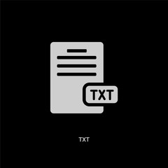 white txt vector icon on black background. modern flat txt from file type concept vector sign symbol can be use for web, mobile and logo.