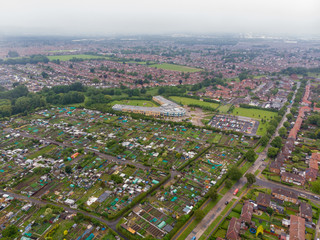 Aerial photo of the UK town of Middlesbrough a large post-industrial town on the south bank of the River Tees in the county of North Yorkshire, England