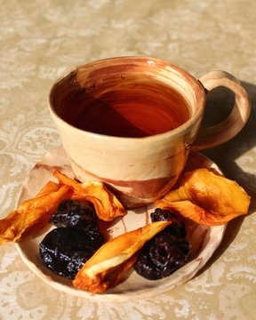 cup of tea, clay, dried fruits, prunes, persimmon, Nerikomi