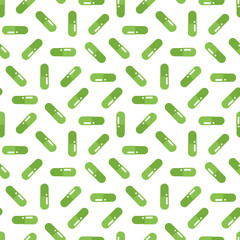 Vector seamless pattern background with green pills, supplement or medication.