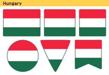 Fototapeta premium 「ハンガリーの国旗」6個の形のアイコンデザイン