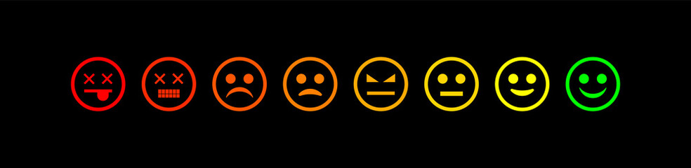 Set of emoticons of different characters on a black background.