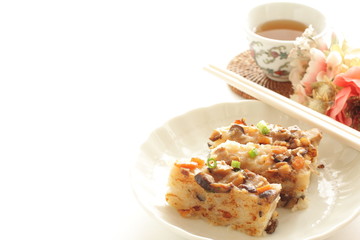 Chinese new year food, pan fried turnip cake 