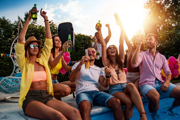 Enjoying pool party with friends