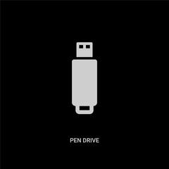 white pen drive vector icon on black background. modern flat pen drive from electronic stuff fill concept vector sign symbol can be use for web, mobile and logo.