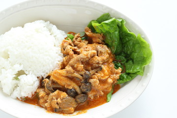 Shimeji mushroom in beef stew served with rice