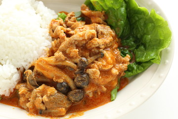 Shimeji mushroom in beef stew served with rice