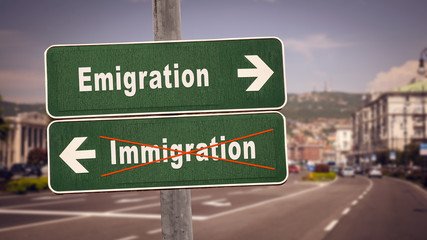 Street Sign Emigration versus Immigration