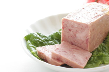 luncheon meat on lettuce with copy space