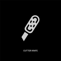 white cutter knife vector icon on black background. modern flat cutter knife from edit concept vector sign symbol can be use for web, mobile and logo.