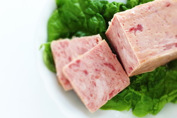 luncheon meat on lettuce with copy space