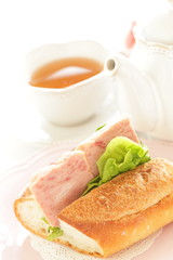 Homemade French bread and luncheon meat sandwich