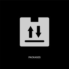 white packages vector icon on black background. modern flat packages from delivery and logistic concept vector sign symbol can be use for web, mobile and logo.