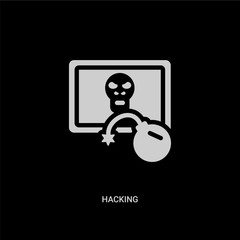 white hacking vector icon on black background. modern flat hacking from cyber concept vector sign symbol can be use for web, mobile and logo.
