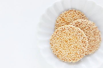 Chinese confectionery, sesame cookie on dish
