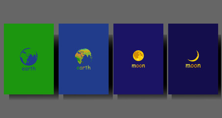 Fototapeta premium Set in a minimalist style with the image of the moon and the earth. Square brochure design. Rectangle template brochure, report, catalog, magazine. Brochure layout modern abstract background.