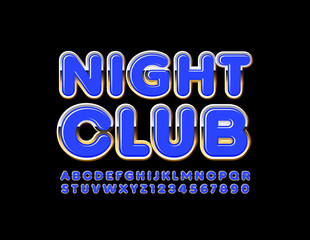Vector luxury Sign Night Club with Blue and Golden Font. Stylish Alphabet Letters and Numbers