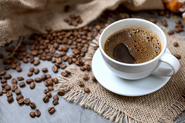 Coffee cup composition with coffee beans 