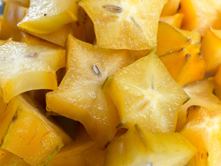 Star apple fruit(carambola) that is sliced ​​close-up.