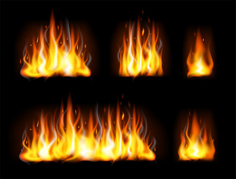 Realistic fire flames set on black