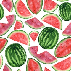 Watercolor watermelon pattern on a white background.