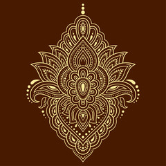 Lotus mehndi flower pattern for Henna drawing and tattoo. Decoration in oriental, Indian style. Doodle ornament. Outline hand draw vector illustration.