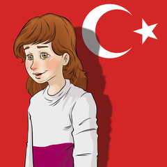 girl with traditional colors and turkish flag colors