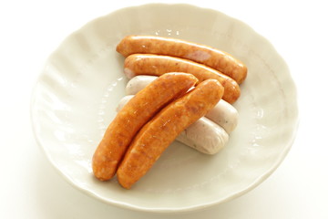 assorted sausage on dish with copy space
