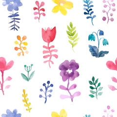 Vector seamless pattern with flowers and plants. Floral decor. Original floral background. Pattern for textiles and baby clothes. EPS8 vector illustration