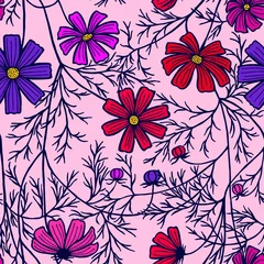 Badezimmer Foto Rückwand vector illustration eps10 . cosmea flowers, daisy, coloring. Seamless pattern. © Yevheniia