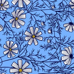 Fotobehang vector illustration eps10 . cosmea flowers, daisy, coloring. Seamless pattern. © Yevheniia